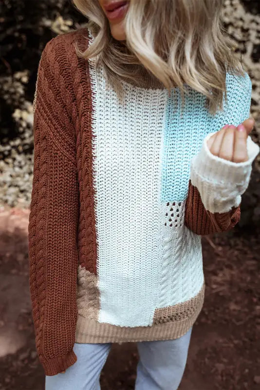 Fusionknit patchwork sweater - trendy textured color-block