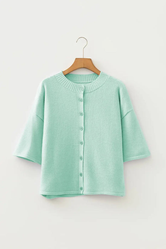 Fuzzy knit cardigan women | pastel boxy 3/4 sleeve