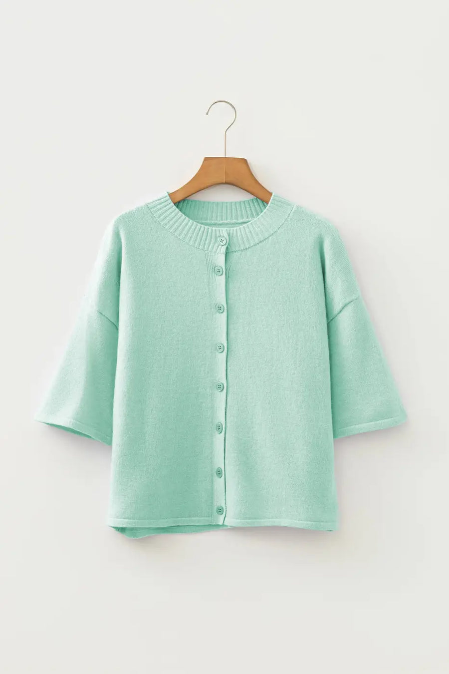 Fuzzy knit cardigan women | pastel boxy 3/4 sleeve