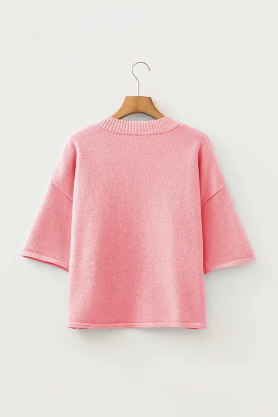 Fuzzy knit cardigan women | pastel boxy 3/4 sleeve