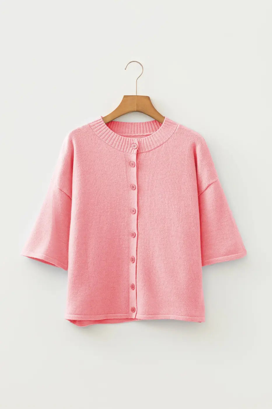 Fuzzy knit cardigan women | pastel boxy 3/4 sleeve