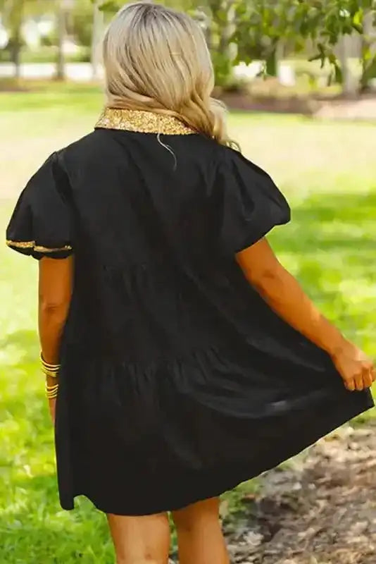 Game Day Shirt Dress - Black Sequin Trim - Fashionfitz