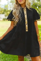 Game Day Shirt Dress - Black Sequin Trim - Fashionfitz