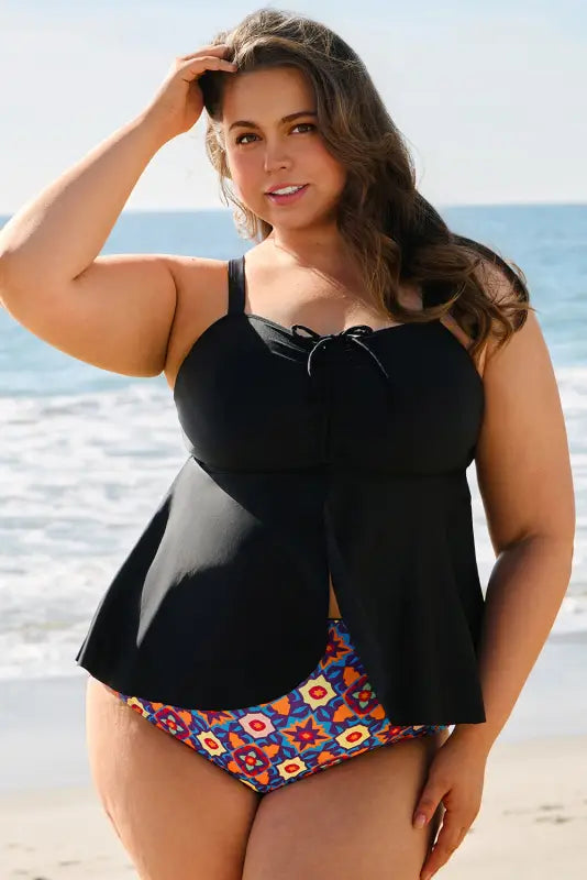 Geometric glam tankini - plus size | fashionfitz