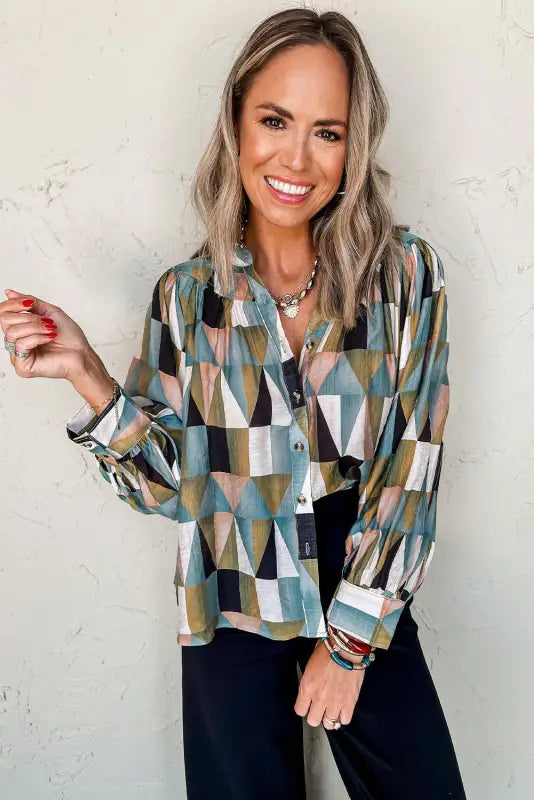 Geometric grace loose fit top - stylish & comfortable