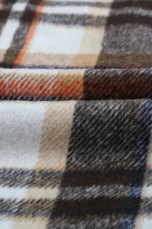 Geometric Plaid Print Pocketed Shacket - Fashionfitz