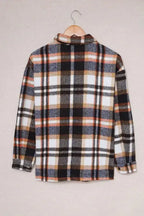 Geometric Plaid Print Pocketed Shacket - Fashionfitz