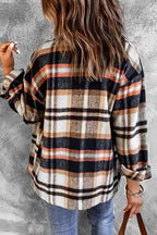 Geometric Plaid Print Pocketed Shacket - Fashionfitz