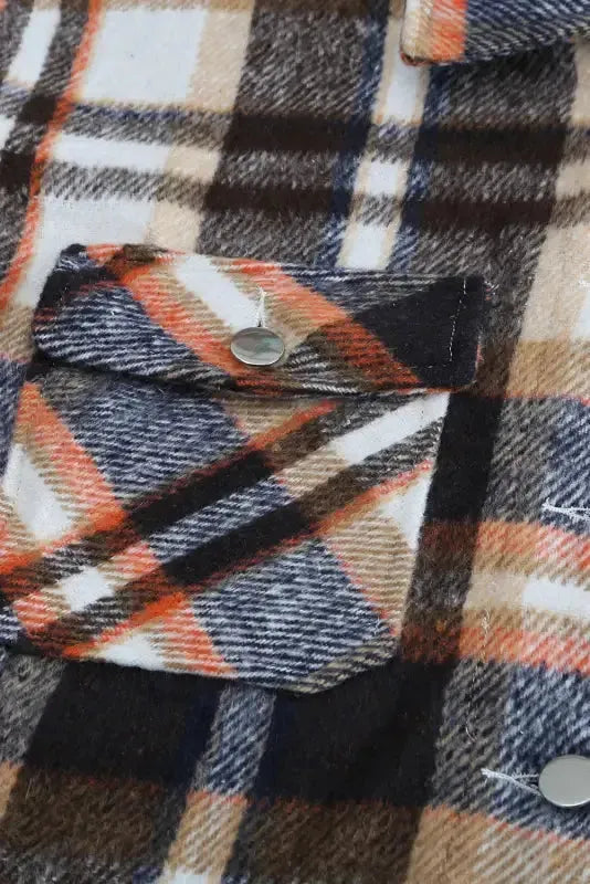 Geometric Plaid Print Pocketed Shacket - Fashionfitz
