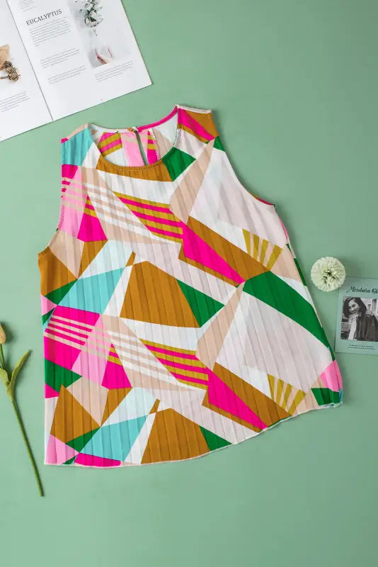 Geometric pleated shift tank top - tops