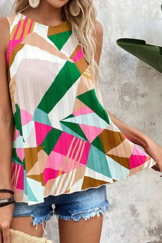 Geometric pleated shift tank top - tops