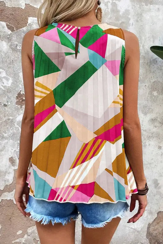 Geometric pleated shift tank top - tops