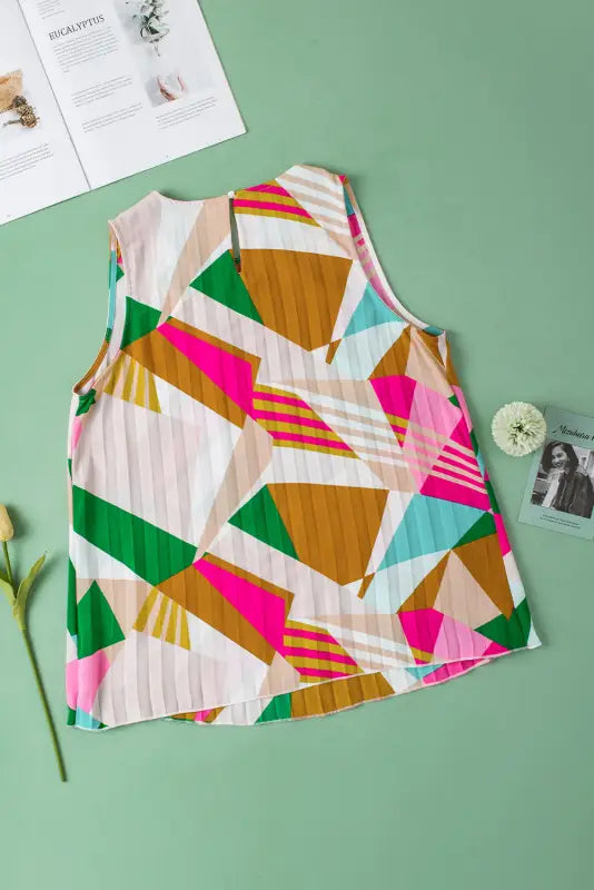 Geometric pleated shift tank top - tops