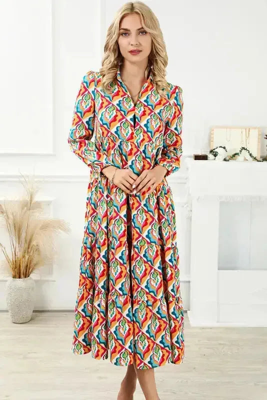 Abstract Geometric High Waist Dress - Fashionfitz