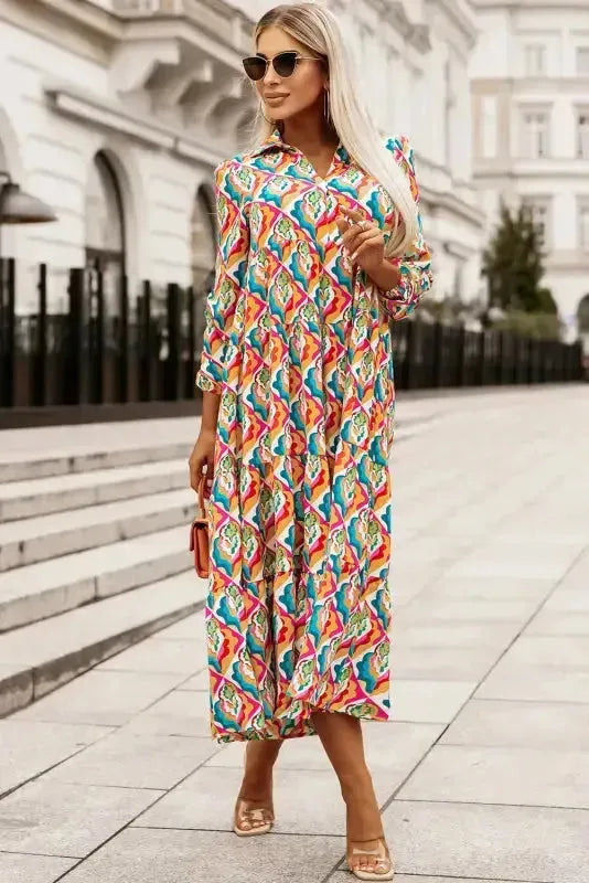 Abstract Geometric High Waist Dress - Fashionfitz