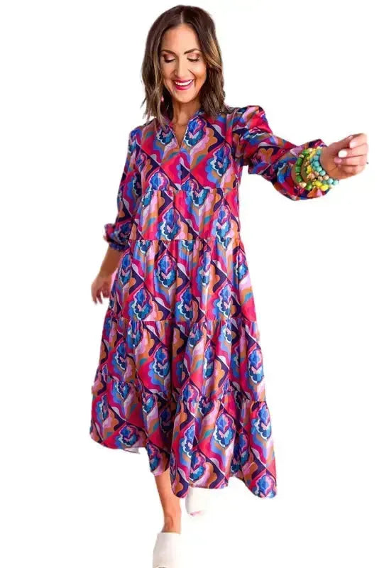 Abstract Geometric High Waist Dress - Fashionfitz