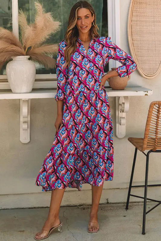 Geometric print midi dress | long sleeve | fashionfitz