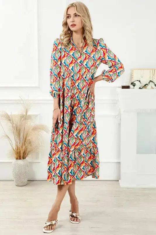 Abstract Geometric High Waist Dress - Fashionfitz