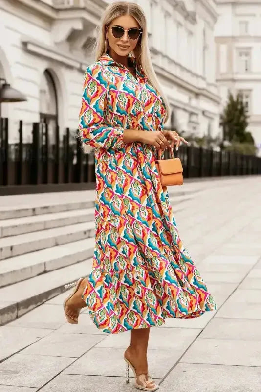 Abstract Geometric High Waist Dress - Fashionfitz