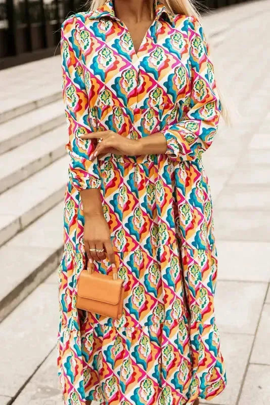 Abstract Geometric High Waist Dress - Fashionfitz