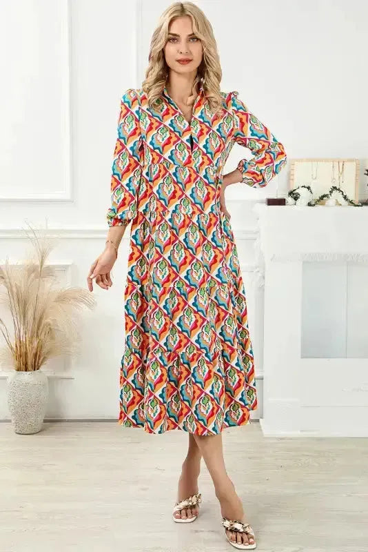 Abstract Geometric High Waist Dress - Fashionfitz