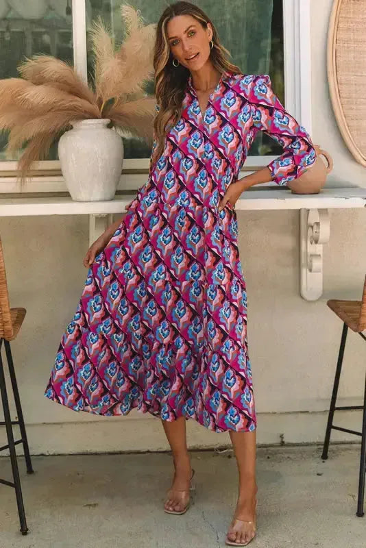 Abstract Geometric High Waist Dress - Fashionfitz