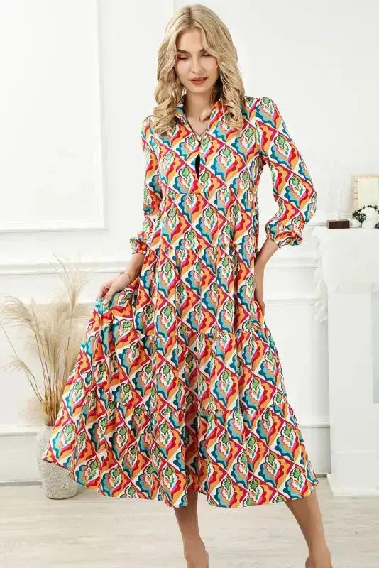 Abstract Geometric High Waist Dress - Fashionfitz