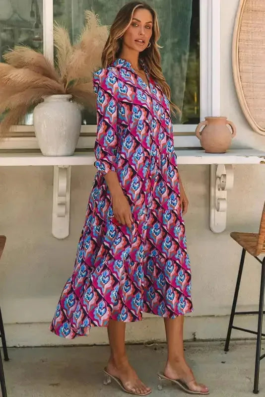 Abstract Geometric High Waist Dress - Fashionfitz