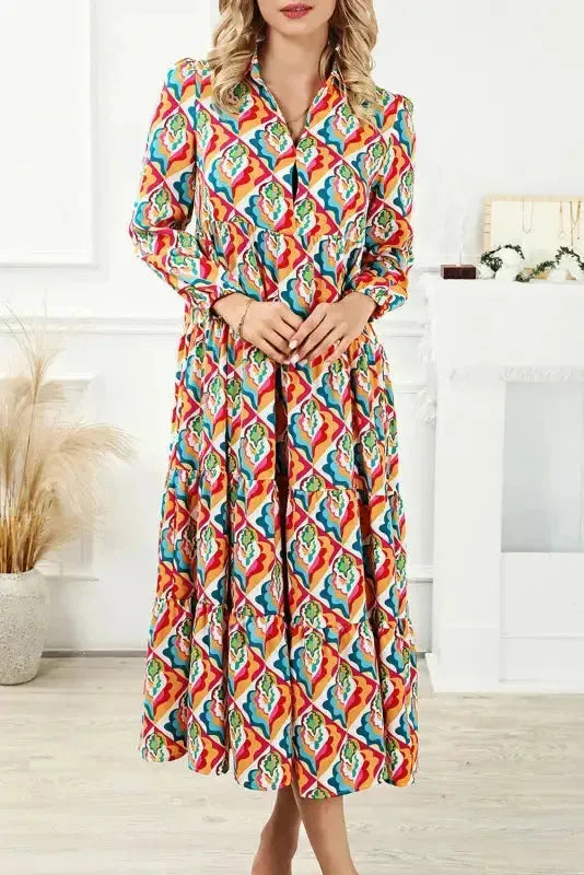 Abstract Geometric High Waist Dress - Fashionfitz