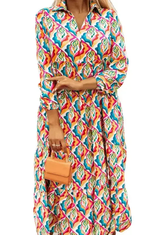 Abstract Geometric High Waist Dress - Fashionfitz