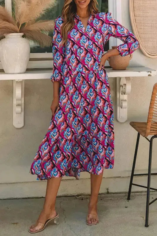 Abstract Geometric High Waist Dress - Fashionfitz