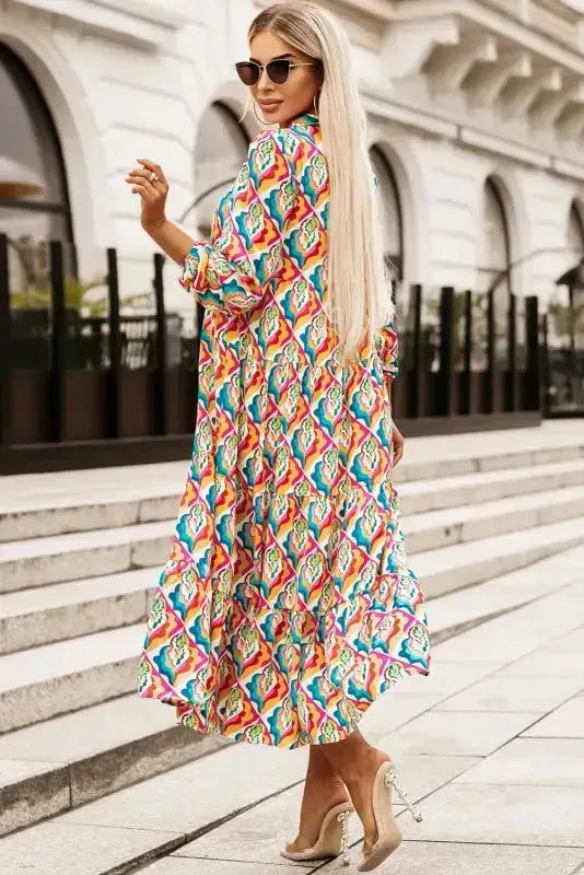 Abstract Geometric High Waist Dress - Fashionfitz