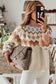 Khaki geometric pattern ribbed trim high neck sweater - & cardigans