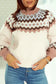 Khaki geometric pattern ribbed trim high neck sweater - & cardigans