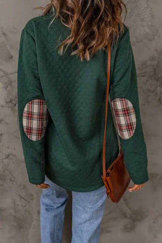 Geometric texture plaid trim sweatshirt | fashionfitz