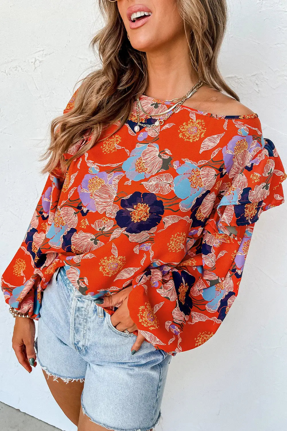 Ginger floral print ruffle puff sleeve blouse - blouses & shirts