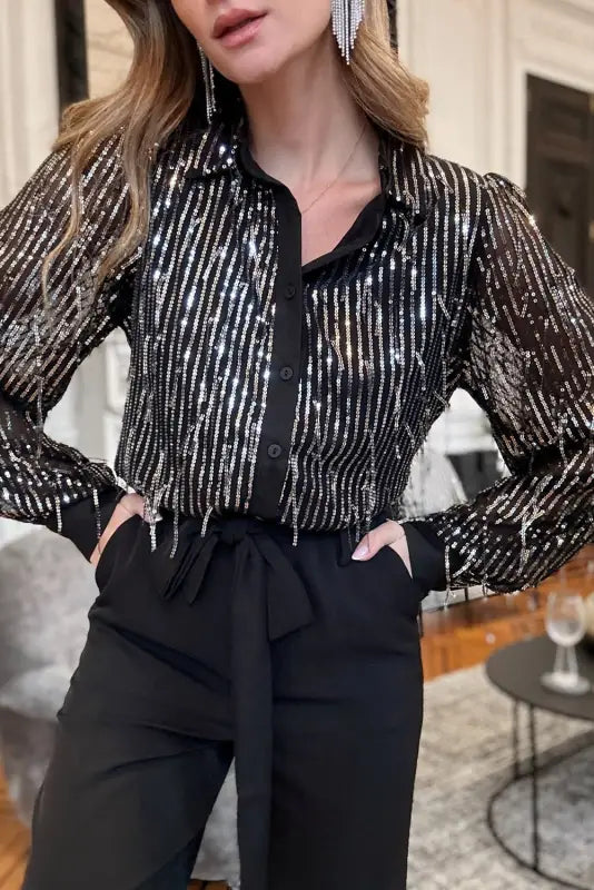 Glam sequin tassel shirt - slim & sleek