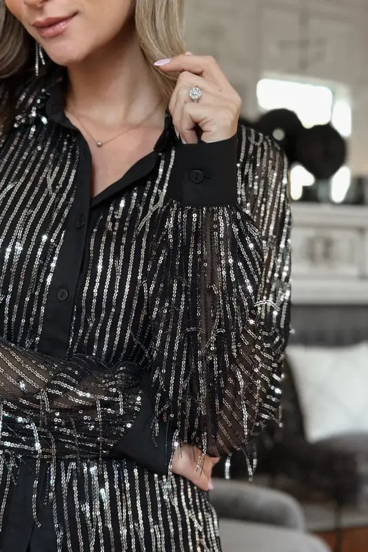 Glam sequin tassel shirt - slim & sleek