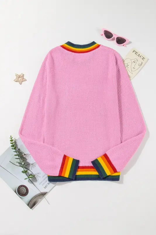 Black glitter merry & bright colorful stripes trim sweater - tops