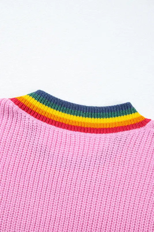 Black glitter merry & bright colorful stripes trim sweater - tops