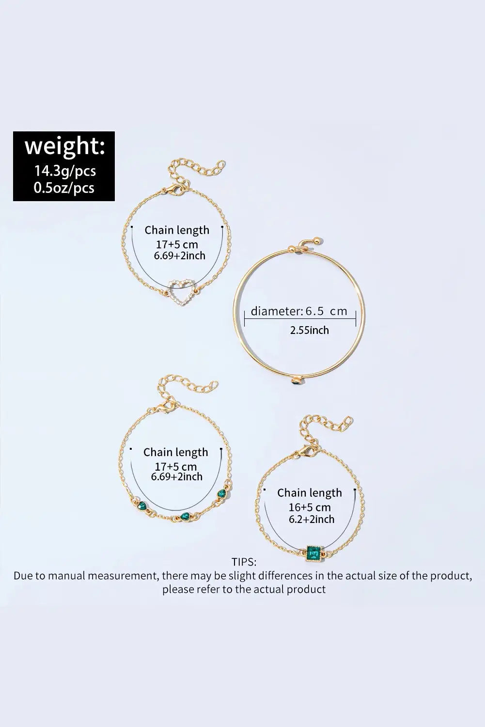 Gold 4pcs valentine diamond heart bracelet set - one size / alloy - bracelets sets