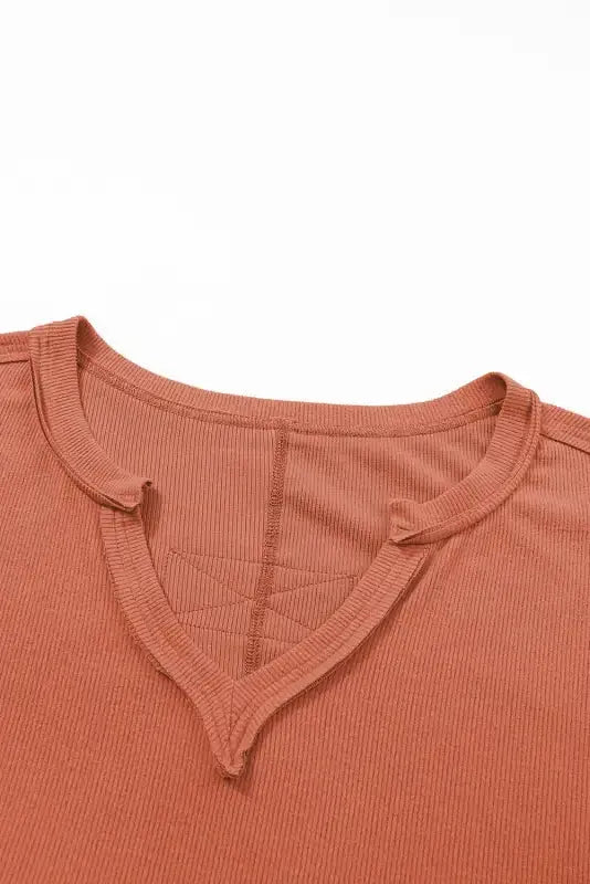 Gold Flame Plus Size Exposed Seam V Neck Long Sleeve Top - Fashionfitz