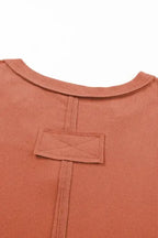 Gold Flame Plus Size Exposed Seam V Neck Long Sleeve Top - Fashionfitz