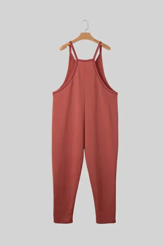 Gold Flame Side Pockets Harem Pants Sleeveless V Neck Jumpsuit - Fashionfitz