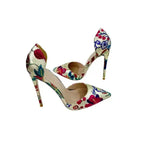 Side angle of Gold Hollow Stiletto Heels – Glam Party Sandals with elegant floral design and sleek stiletto heel.
