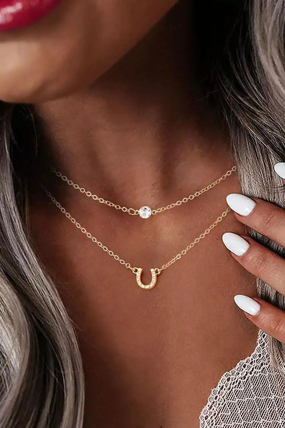 Gold horseshoe layered chopped necklace - one size / alloy - necklaces