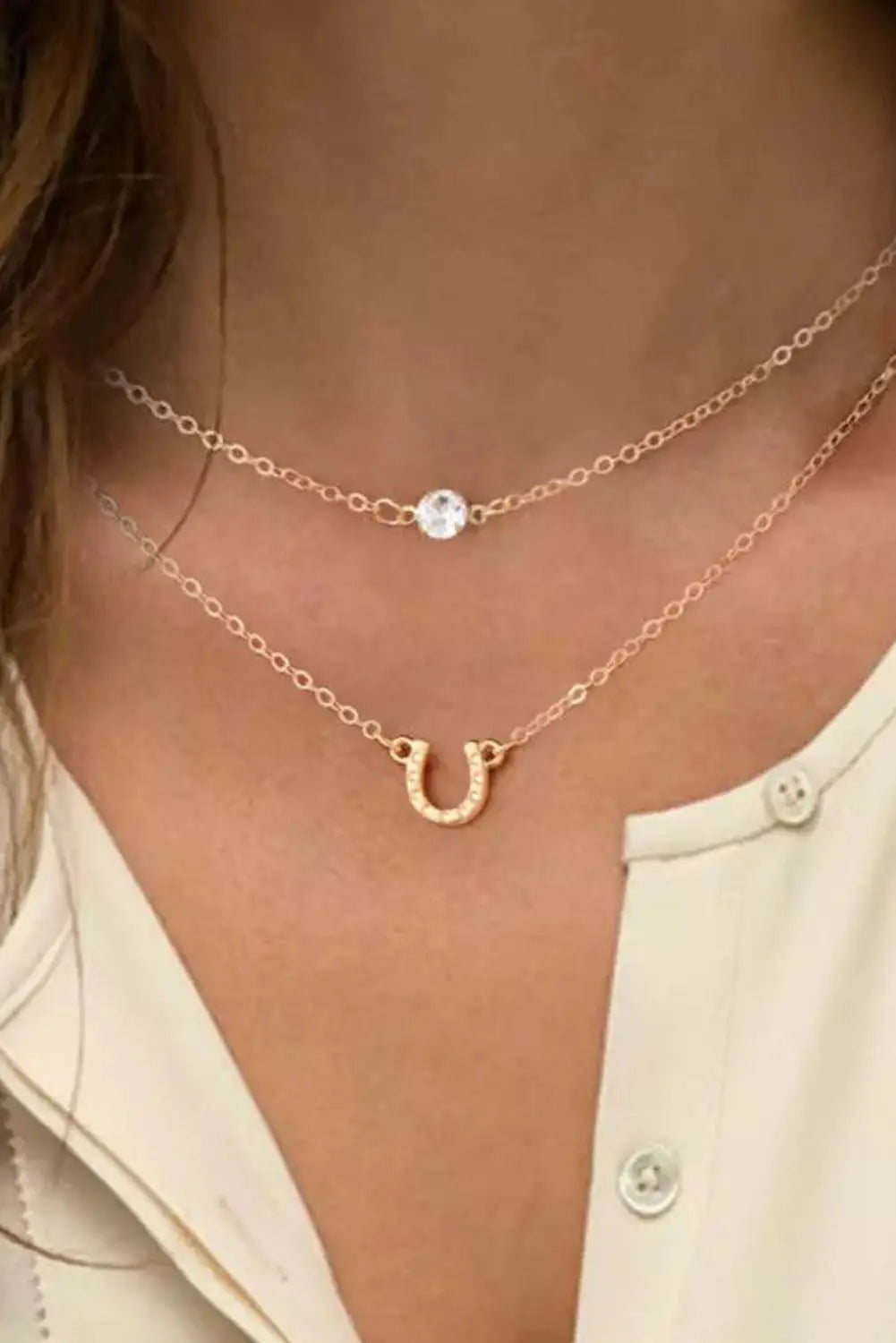 Gold horseshoe layered chopped necklace - one size / alloy - necklaces