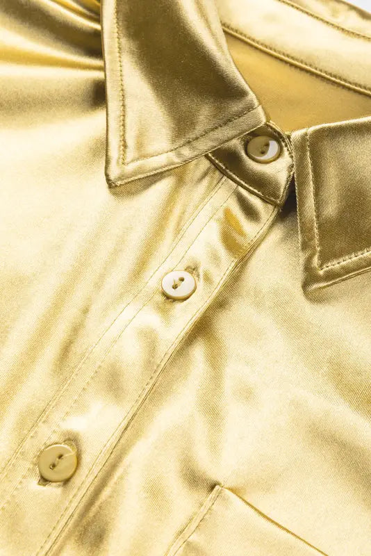 Gold metallic luster chest pocket shirt - tops