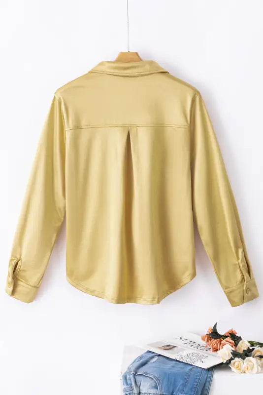 Gold metallic luster chest pocket shirt - tops