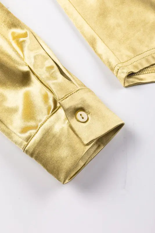 Gold metallic luster chest pocket shirt - tops